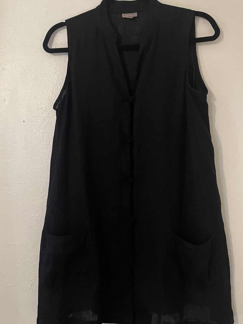 J. Jill Black Linen Blend Longline Tunic Vest Frog Closure Pockets S